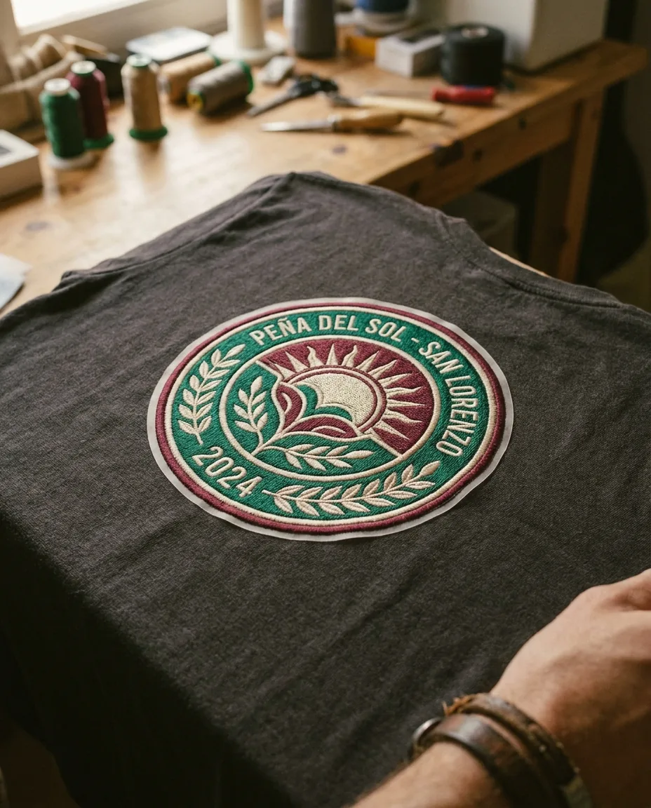 Impresión DTF en Huesca | Transfer textil para peñas, empresas y eventos del Alto Aragón 2 Detalle de camiseta con transfer DTF aplicado mostrando colores vivos y borde limpio
